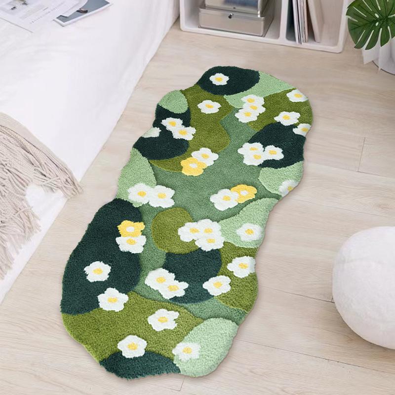 Cute Green Moss Floral Shag Bathroom Rugs Leaf Bath Mats for Bathroom Decor Soft Non Slip Washable Absorbent Floor Carpet