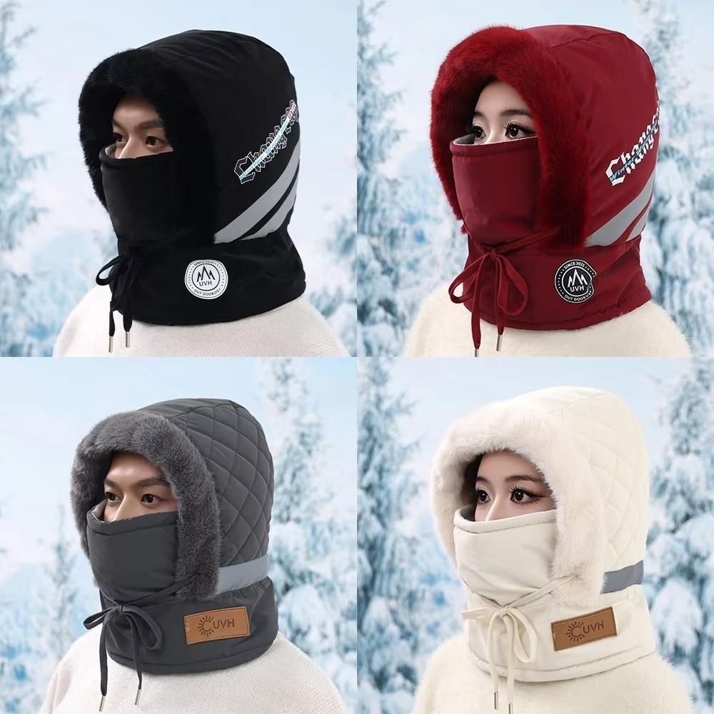 Windproof Beanies Cap Plush Hooded Face Mask Casual Ear Protection Hat Unisex
