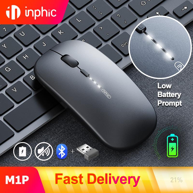 Беспроводная мышь INPHIC M1P, перезаряжаемая, 1600 DPI, ультратонкая, бесшумная мышь, 2.4G + двухрежимная Bluetooth-мышь для iPad, планшетов, ноутбука, LED-индикатор питания