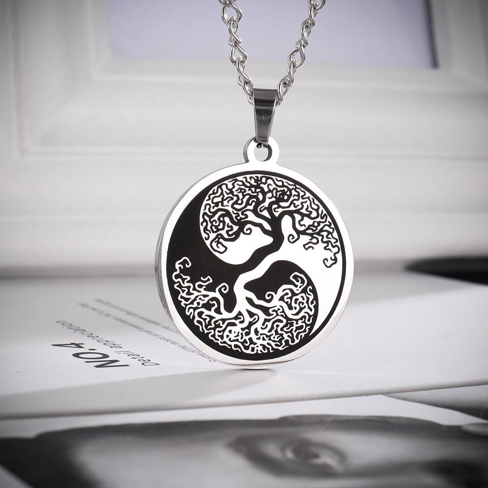 European and American Tree of Life Tai Chi Yin Yang Bagua Pendant Titanium Steel Long Necklace