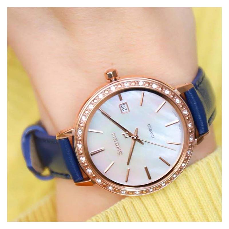 Casio CASIOSHEEN series simple casual fashion quartz movement leather strap Japanese and Korean watch women's watch mother-of-pearl SHE-4052PGL-7A