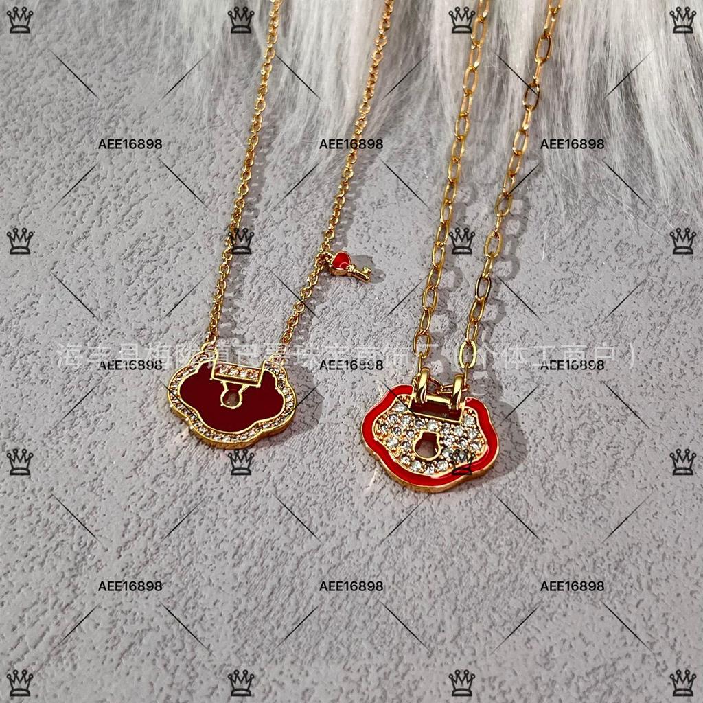 Золотое CNC Ожерелье Guofeng Diamond Qilin Ruyi с подвеской Фу Лу из красного агата