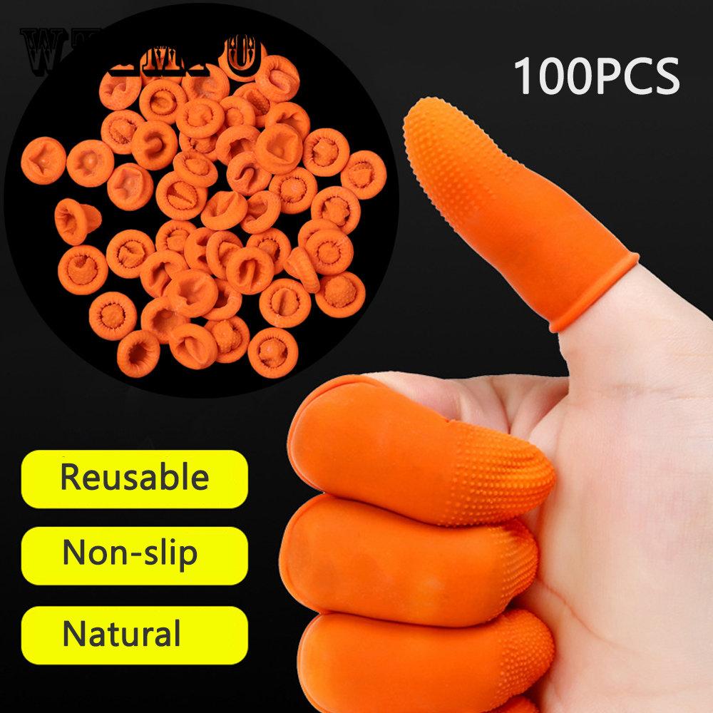 100PCS Finger Cots Orange Reusable Natural Rubber Latex Non-slip Finger Cover Fingertip Protector Industry Gloves Nail Art Tool