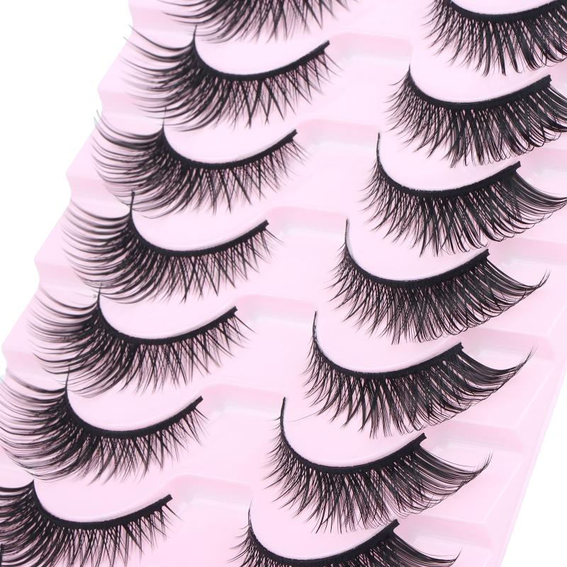 Cat Eye False Eyelashes 10 Pairs Fluffy Faux Mink Natural Volume Lashes Easy to Remove for New Learners