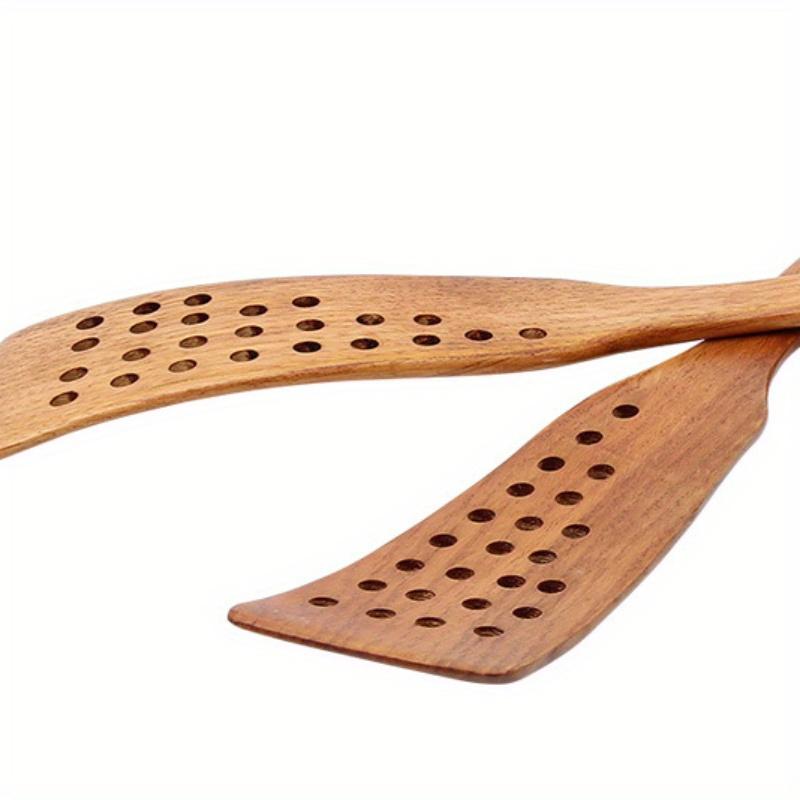1 шт. Многофункциональная бытовая деревянная лопатка, антипригарная лопатка, лопатка для приготовления блинов, деревянная лопатка с прорезями, лопатка с прорезями, кухонные гаджеты