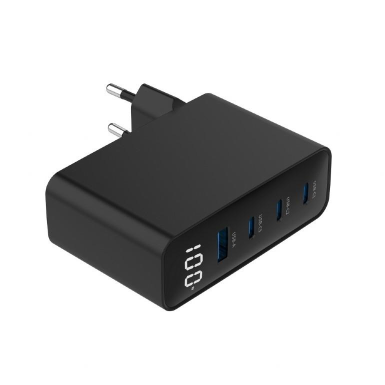Universal charger 100W GaN 1xUSB-A 3xUSB-C fast charger LCD black