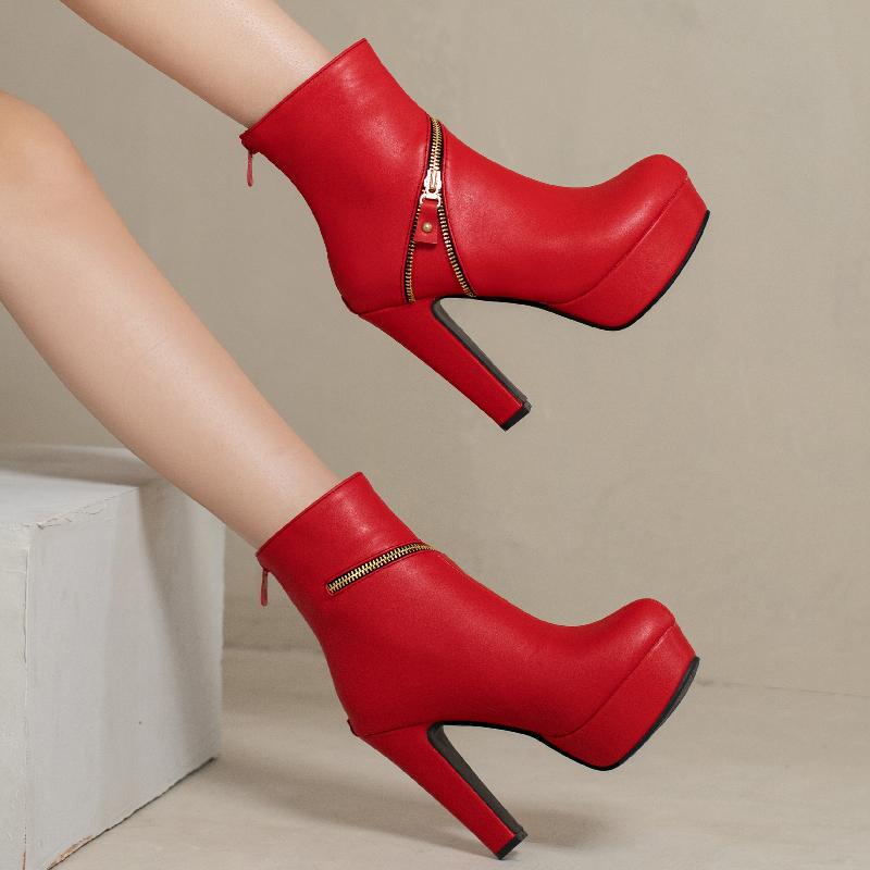 Модные короткие сапоги на молнии, женские ботильоны на платформе, черные, красные, желтые, белые, на каблуке, туфли для вечеринки, женские, большой размер 50