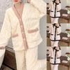 Women's Flannel Long-sleeved Trousers Cardigan V-neck Thick Warm Girl Home Wear Set