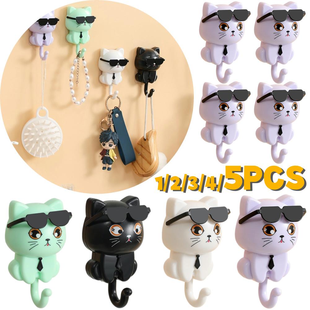 1-5 шт. Креативный мультяшный крючок в виде кошки, самоклеящийся, милый кошачий держатель для ключей, крючки для пальто, шарфа, шляпы, полотенца, ключей, сумки, настенный декор