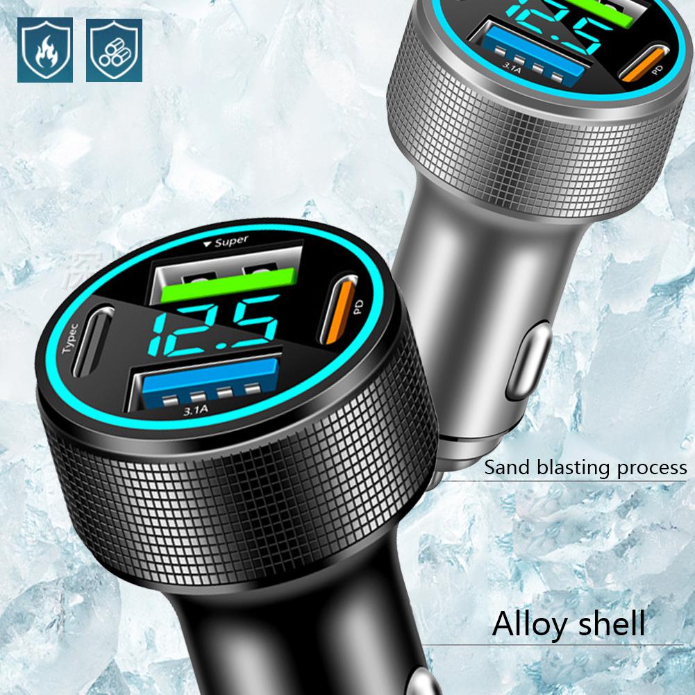 Автомобильное зарядное устройство USB с 4 портами Type C PD 200 Вт Адаптер быстрой зарядки со светодиодным монитором напряжения для iPhone OnePlus Vivo Oppo Z1R1