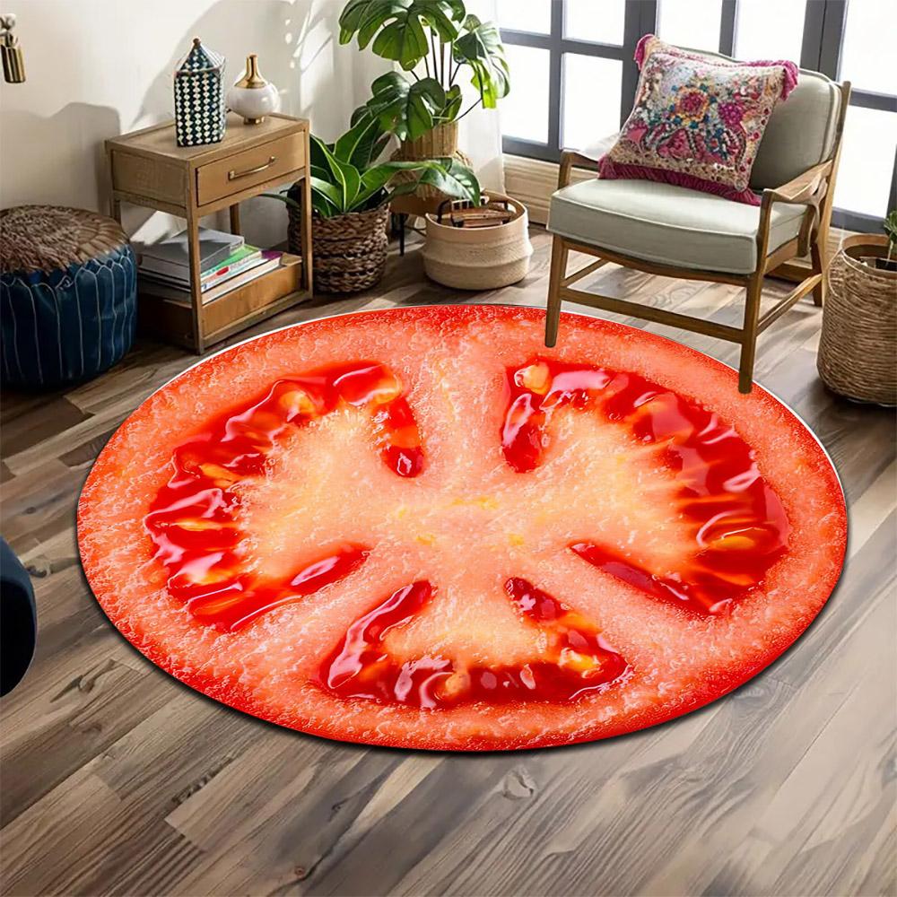 Sliced Tomato Pattern Rug Design Print round rug, living room, bedroom, playroom carpet, non slip floor mat, gift