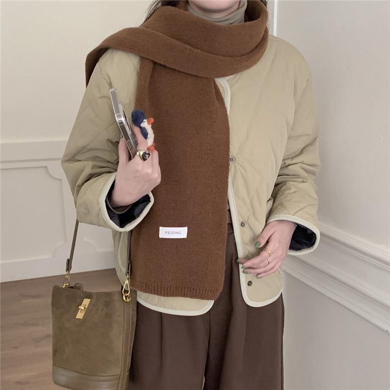 Hick Knitted Snood for Women 160x20cm Warm Winter Neck Warmer Solid Color Cashmere-like Fleece Scarf