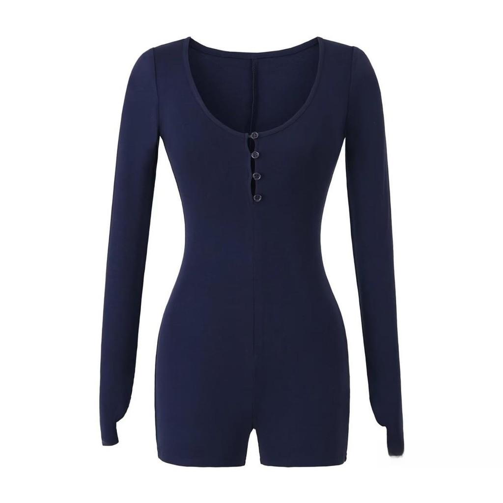 Sexy Slim Fit Cotton Blend Long Sleeve T Shirt With Button U Neck For Spring