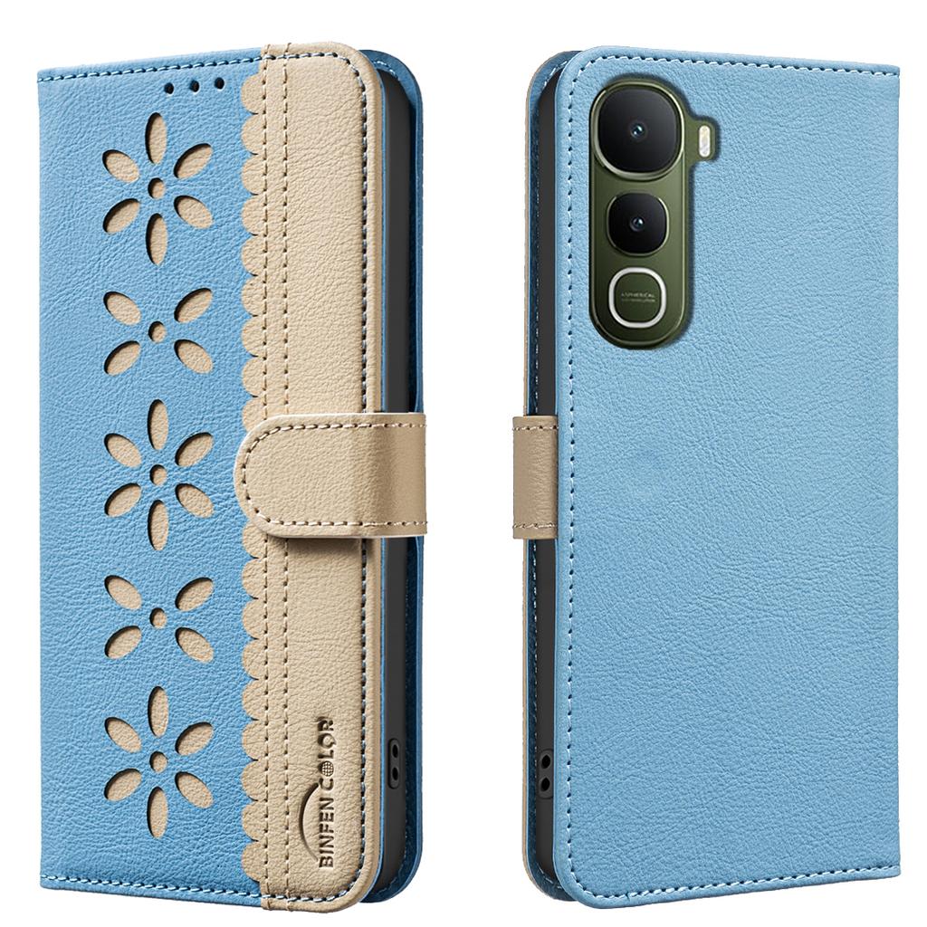 Кожаный чехол для vivo Y400 5G BINFEN COLOR BF36 с цветочным узором, чехол для телефона, кошелек с RFID-защитой, подставка