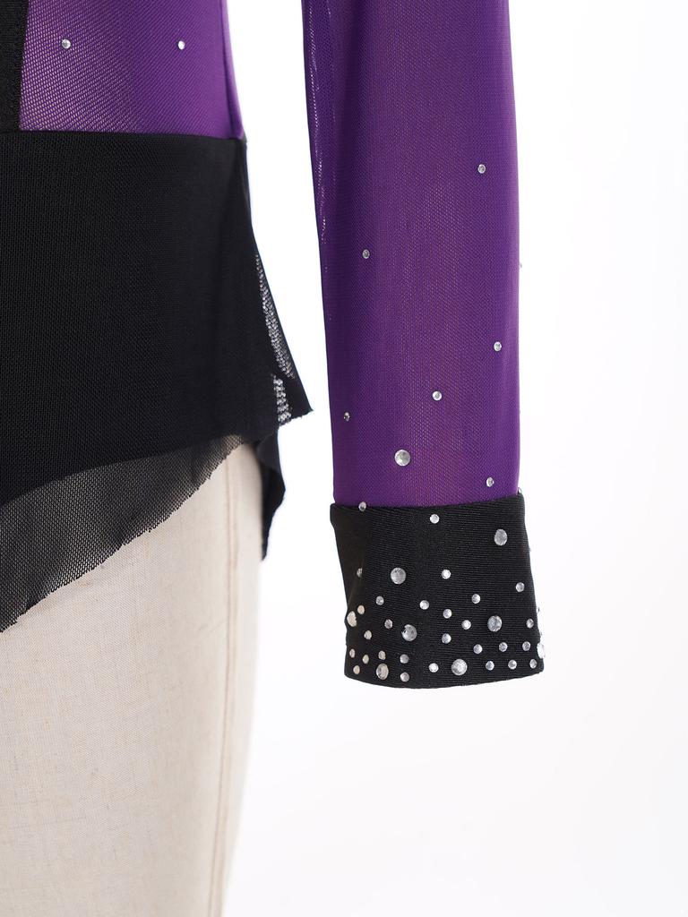 Девочки Блестящий Стразы Гимнастический Купальник Color Block Прозрачная Сетчатая Вставка Юбка Боди Фигурное Катание Танцы Гимнастика