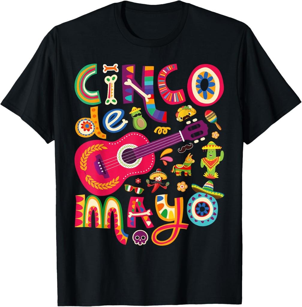Футболка Cinco de Mayo_ Мексиканский Тако Гитара Праздник Футболка Cinco de Mayo