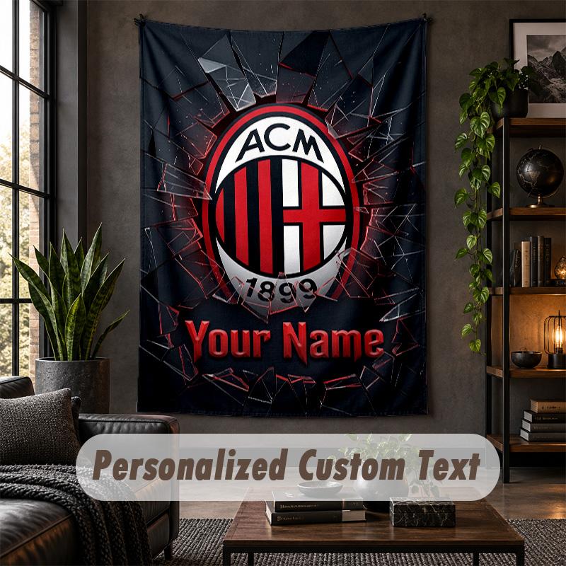 Персонализированный настенный гобелен, AC Milan, индивидуальный текст, мягкая ткань, настенное искусство для интерьера