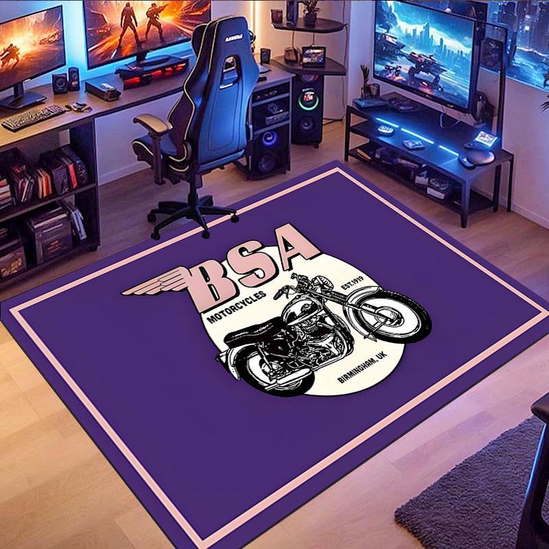 BSA vintage motorcycle pattern rug, non-slip rug, suitable for living room, bedroom, game room, computer room and home décor.