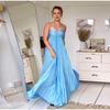 Летнее плиссированное длинное платье с бретелью через шею для женщин, без рукавов, синие пляжные платья для отдыха, женское 2025 модное женское платье А-силуэта