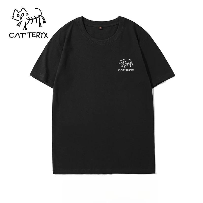 CAT TERYX Мужская и женская футболка с коротким рукавом Веселый Модный Бренд Чистый Хлопок Свободная и Милая Кошка Пара Повседневный Топ с Коротким Рукавом
