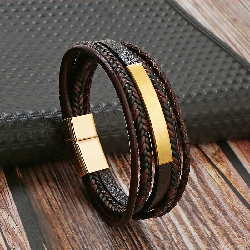 Hand-Woven Leather Bracelet Men Fashion Multi-layer Design Bracelet For Men Jewelry Gift