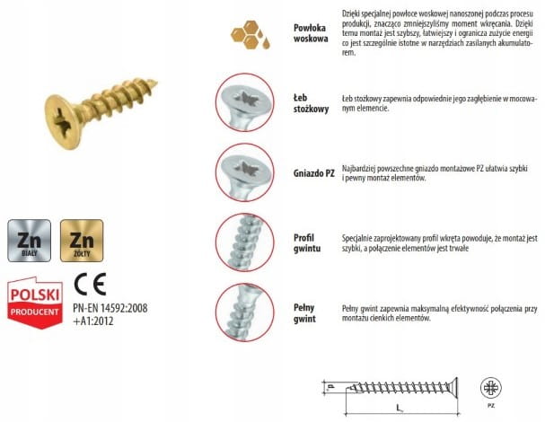 Hardened wood screws 45x45mm 20pcs PZ2 gold