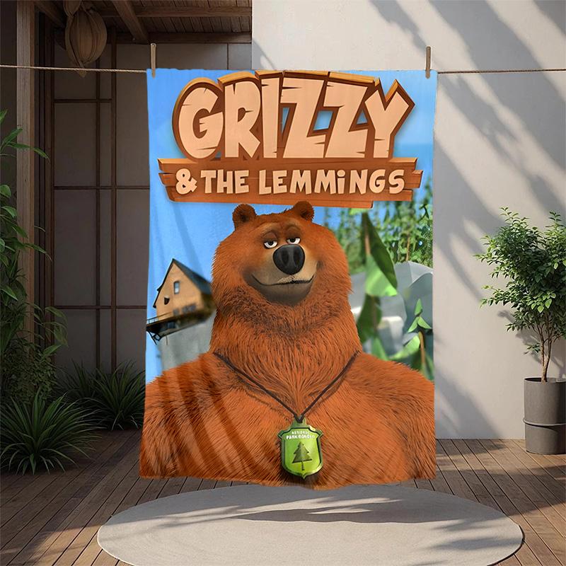 Grizzly Lemmings Flannel Blanket Soft Warm All-Season Throw, Design for Camping, Car Travel, Hiking Sofa, Bed, Office Perfect Gift for Parties