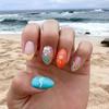 24Pcs Ocean Fish Pattern Press On Nails Short Oval Full Cover Summer Colorful Striped Fake Nails