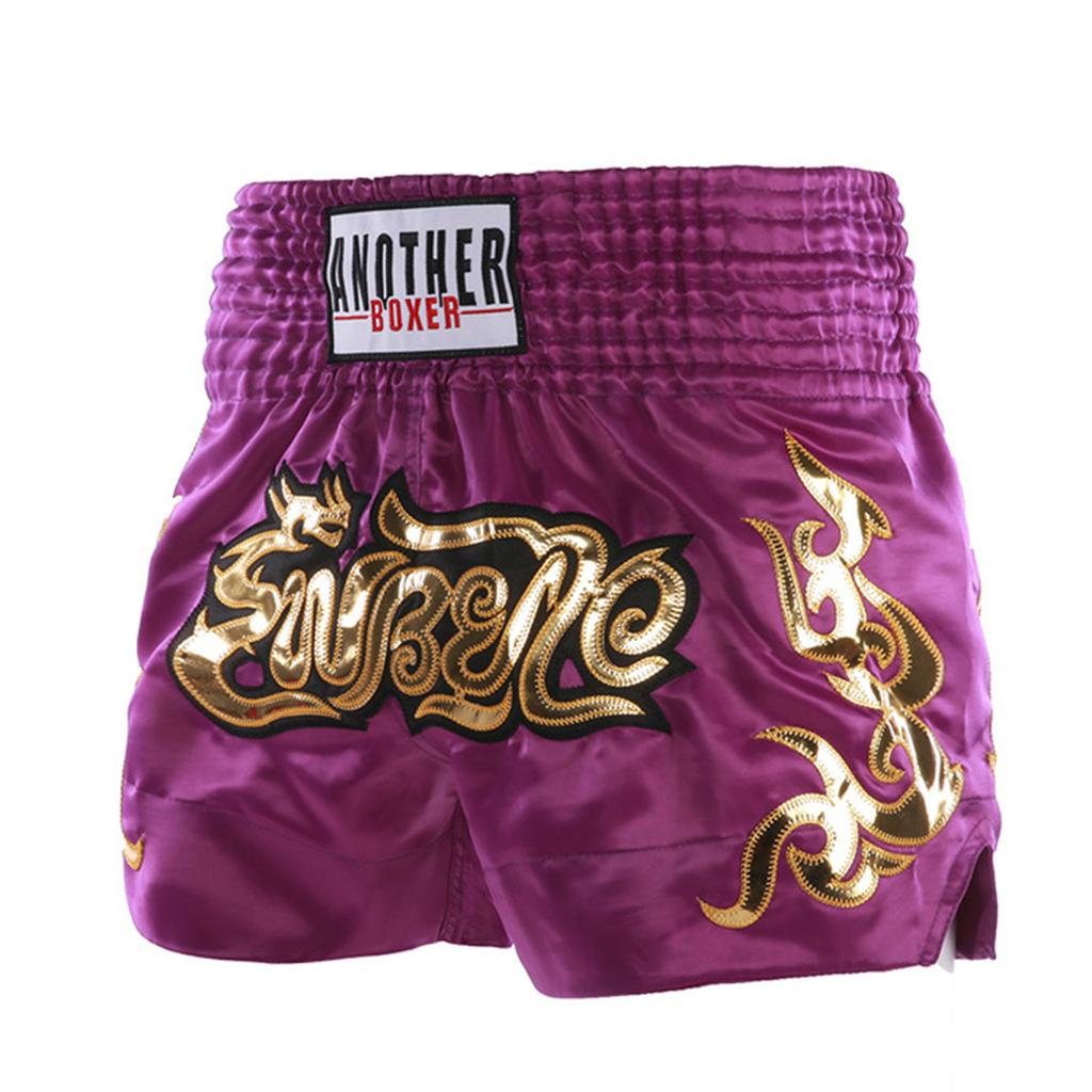 Metallic Letter Satin Boxing Shorts for Boys Kids - Fitness Trunks with Side Slit and Elastic Wide Waistband