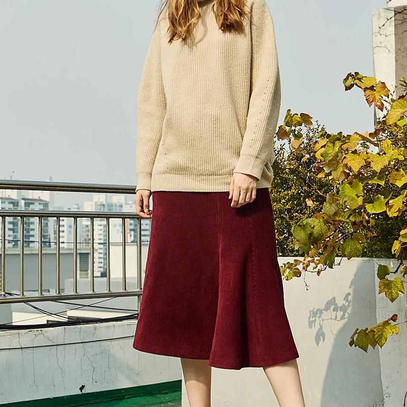 Pin Black Asymmetrical Corduroy Skirt Wine