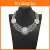 Simulation Ethnic Style Gemstone Decoration Hollow Design Women Metal Necklace
