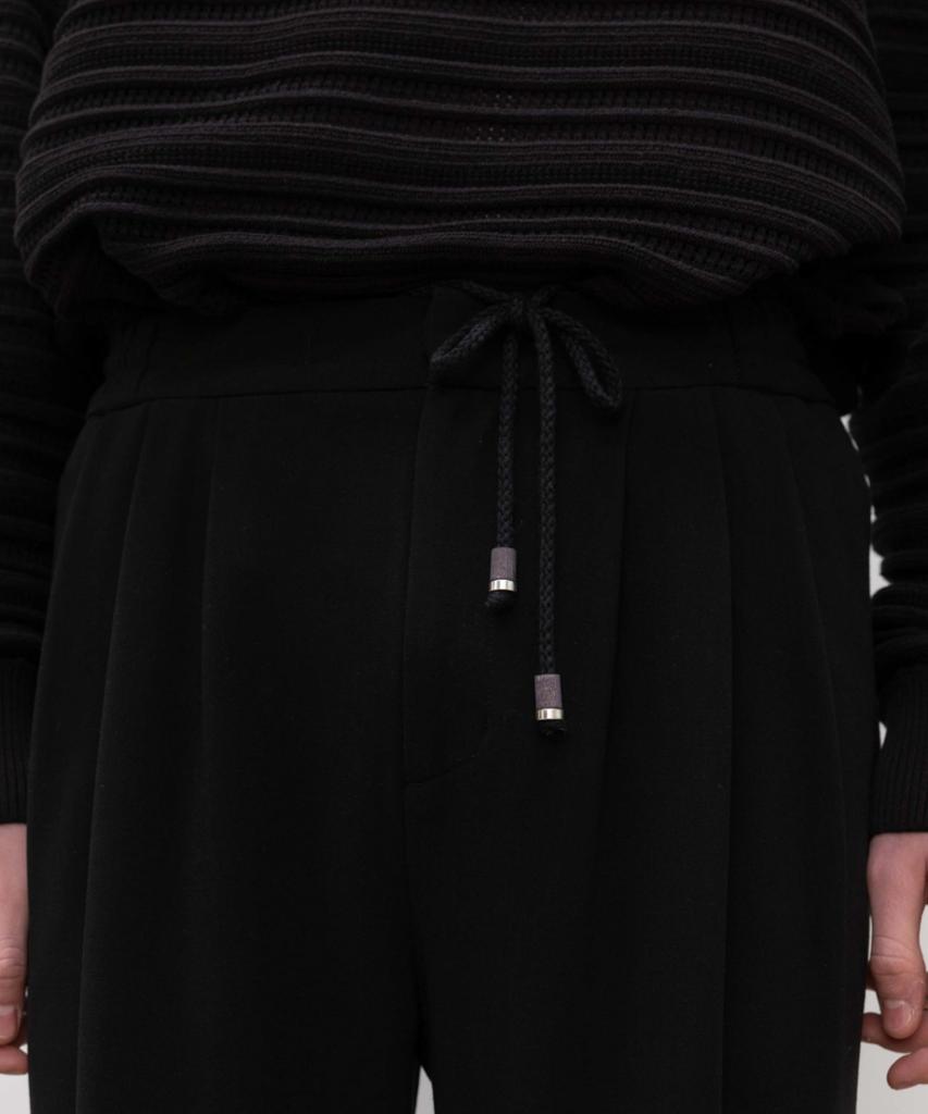 MINAV Supreme Three-Puck Elastic Waist Wide Pants [Black]