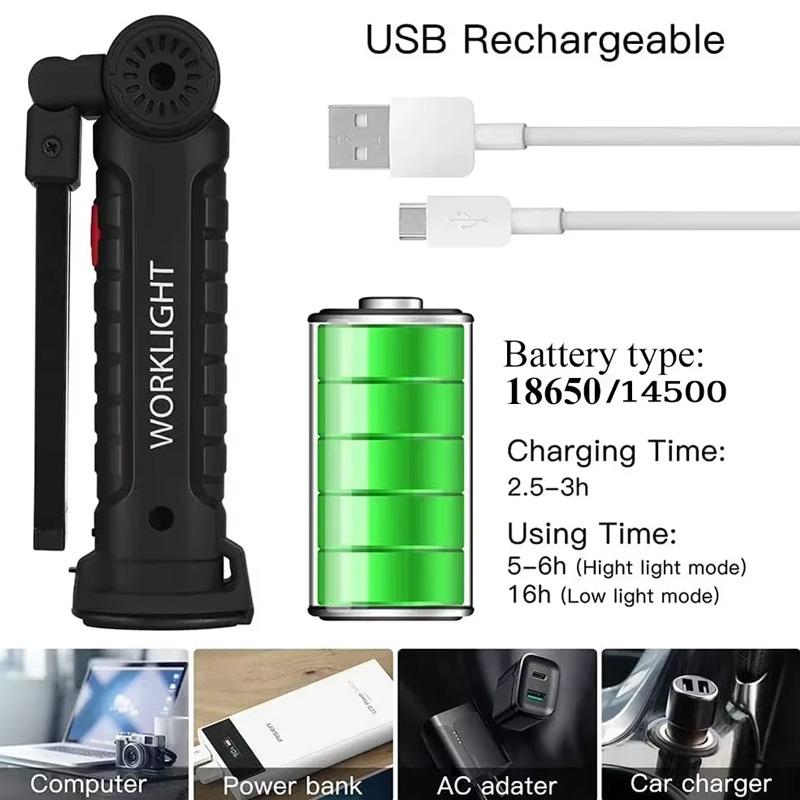 Складной фонарик COB LED Портативный Магнитный Рабочий Фонарь Фонарь USB Перезаряжаемый Аварийный Ремонт Кемпинг Поисковые Фонари