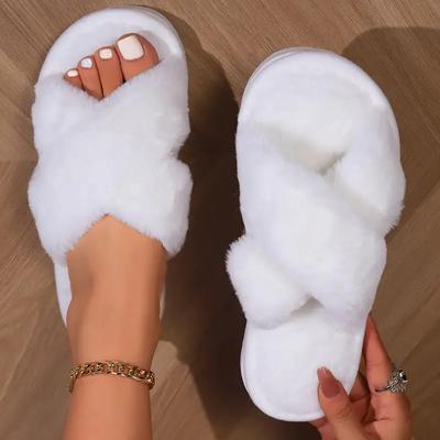 Зимние плюшевые домашние тапочки Crisscross, удобные и теплые, с мягкой подошвой, пушистые, нескользящие, домашние тапочки