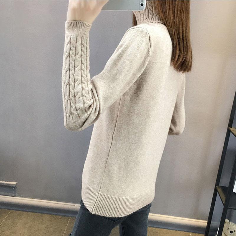 Женский свитер с высоким воротом и длинным рукавом, однотонный, повседневный, эластичный, модный, теплый, трикотаж