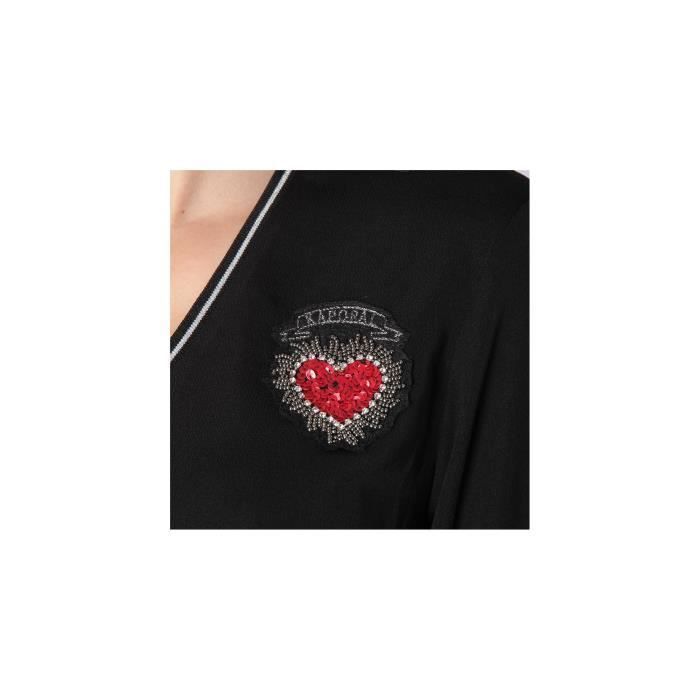 Combinaison pantalon femme Kaporal - Noir - Manches 3/4 - Coeur brodé - Taille L