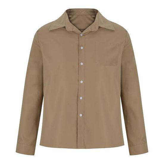 Spring Fall Men Shirt with Chest Pocket Turn-down Collar Button-down Top Long Sleeve Solid Color Loose Cardigan Casual Daily Shirt