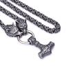 Men 'S Necklace Viking Stainless Steel Wolf Head Thor 'S Hammer Pendant Necklace Jewelry