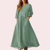 Women's Retro Ethnic Style Ribbon Embroidered Sleeveless Linen V-neck Maxi Dress