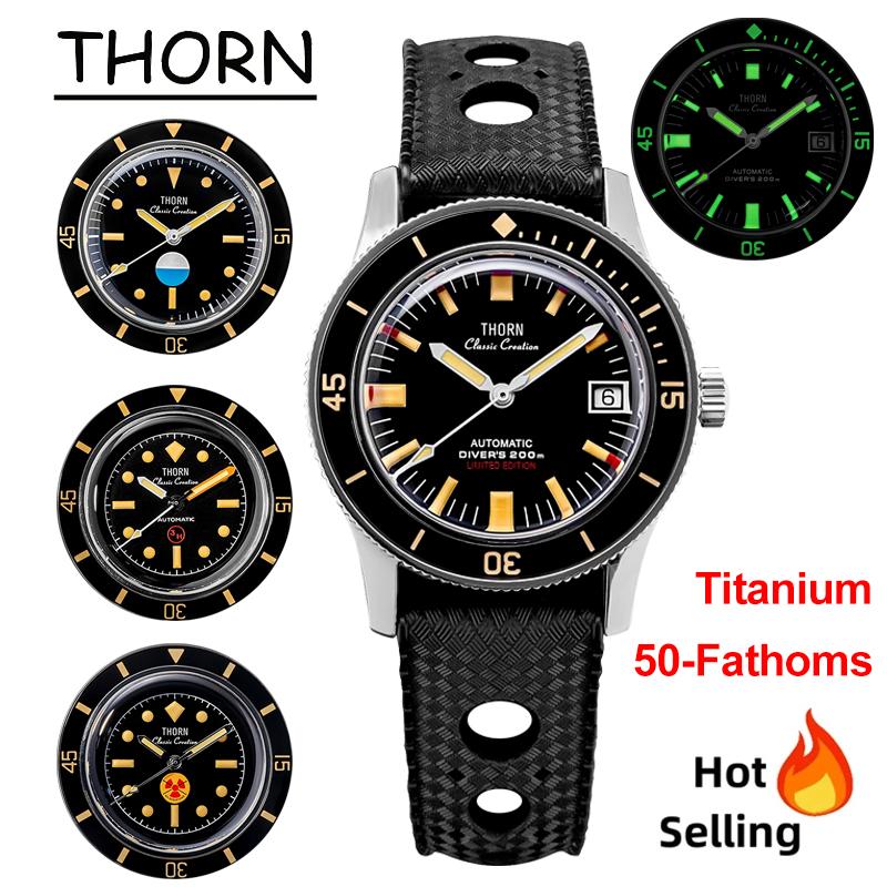 Thorn T006 Титановые 50-Фатомные Винтажные Часы PT5000 Автоматический Механизм Механические Часы 20 Бар Сапфировое Стекло Люминесцентные Дайверские Часы
