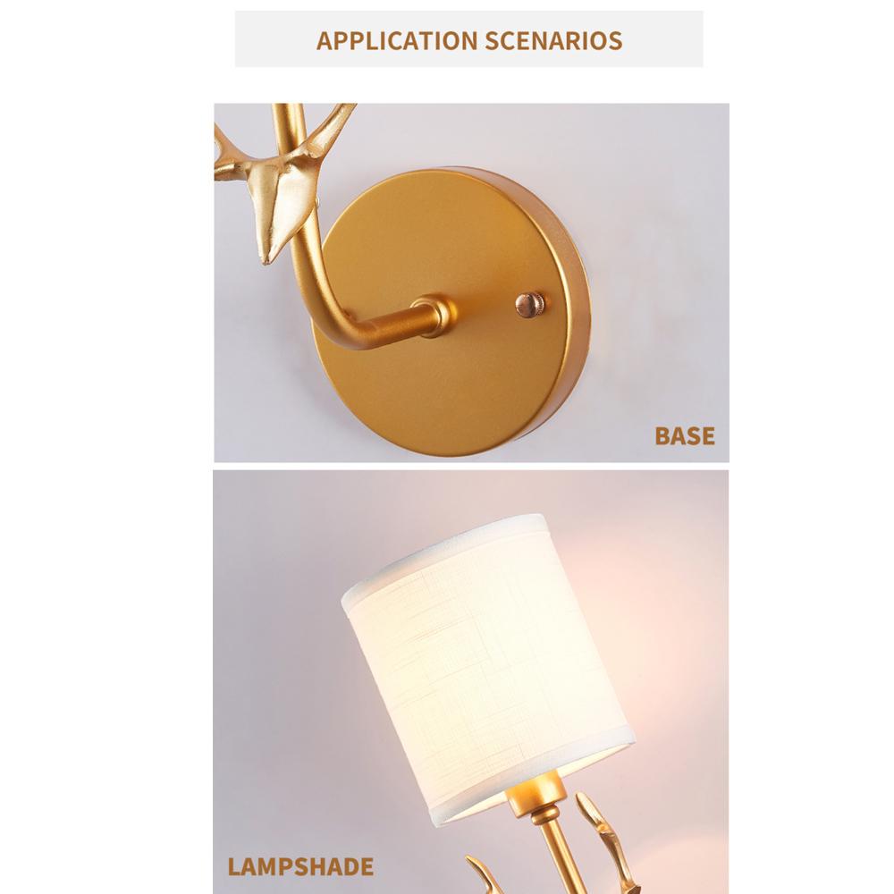 E14 Wall Lamp Cloth Iron Art Electroplating Wall Light for Home Hotel Bedroom Bedside Night Lights Christmas Antler Lamp