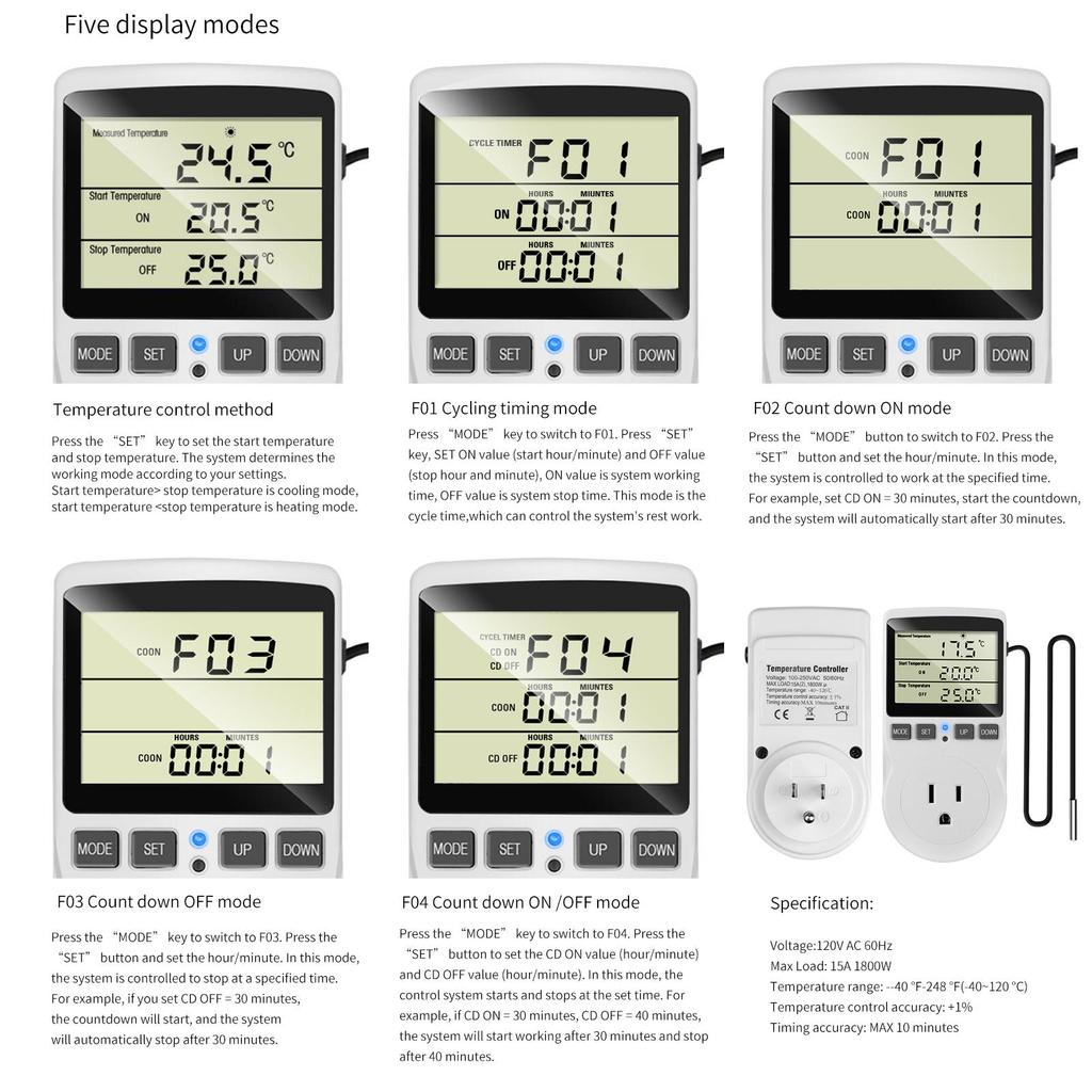 Digital Temperature Controller Socket EU Plug Thermostatic Switch Temperature Controller with Sensors Probe Heating Cooling