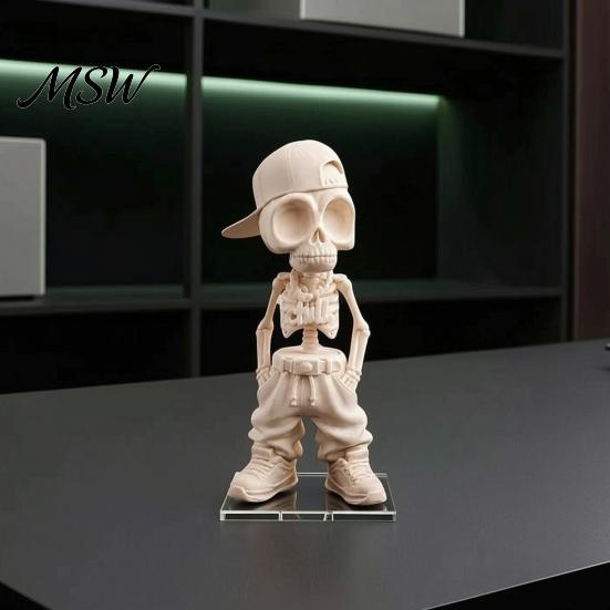 Decorative Skull Figurine Street Style Hip-Hop Skeleton Figurine, 3D Printed Baseball Cap Office Decor Statue, Cool Sculpture for Home Desktop