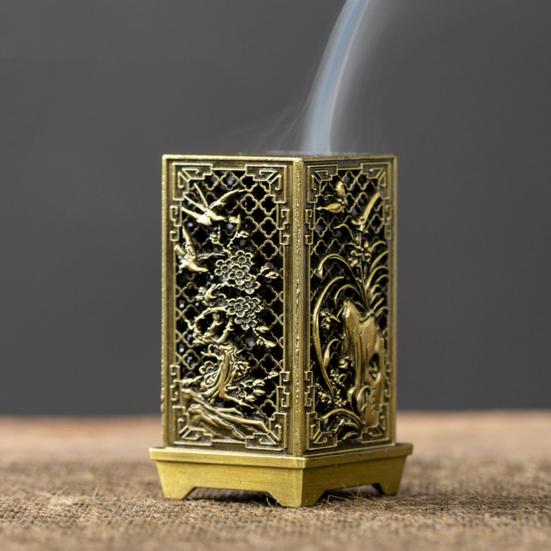 Кубическая курильница с цветочным узором, держатель для благовоний из цинкового сплава, традиционная подставка для благовоний, домашний декор