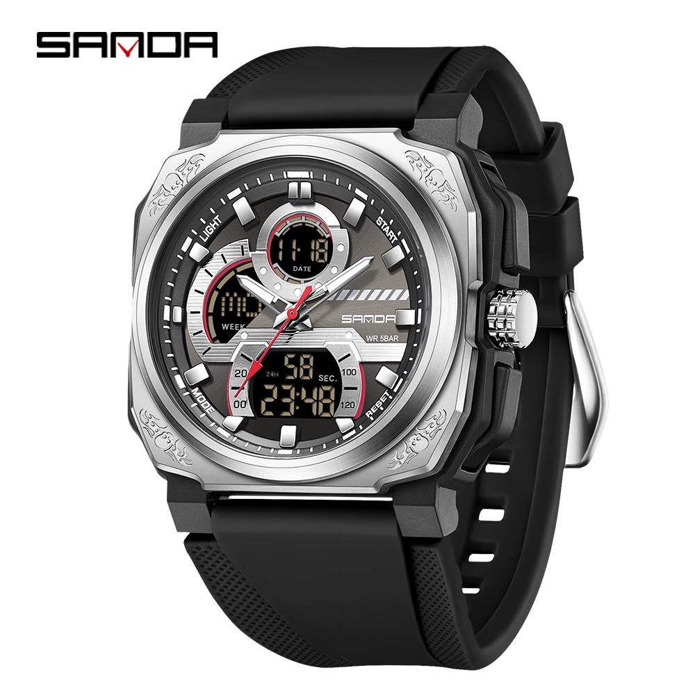 Sanda G Style Military Men Led Digital Sports Watches Threeplace Time Waterproof Countdown Led Electronic Quartz Wristwatch Male