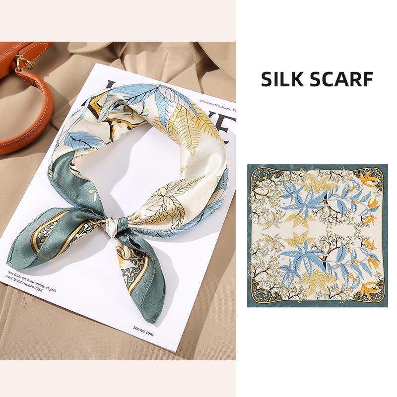 53x53cm 100% Mulberry Silk Scarf Luxury Square Hair Bandana Elegant Head Wrap Neckerchief Sunscreen Shawl for Women