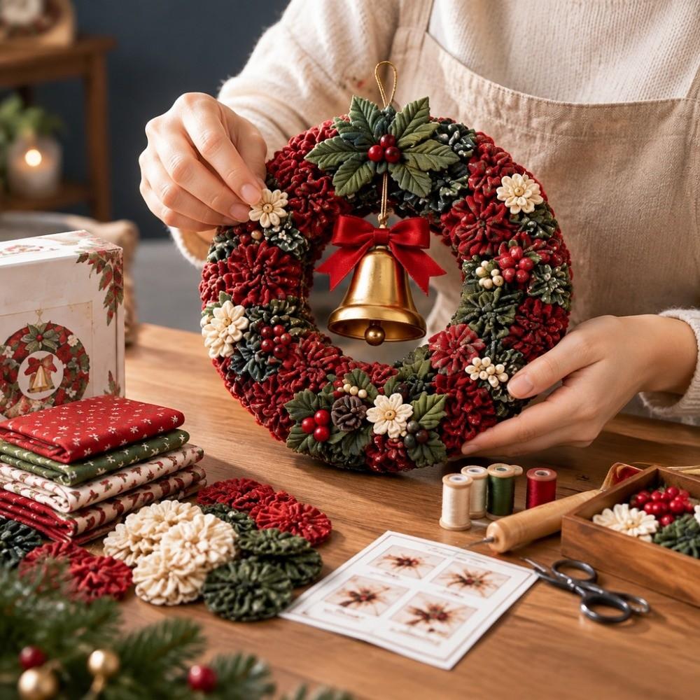 3D Fabric Poke Wreath DIY Kit Hanging Christmas Door Decoration Christmas Craft Kit