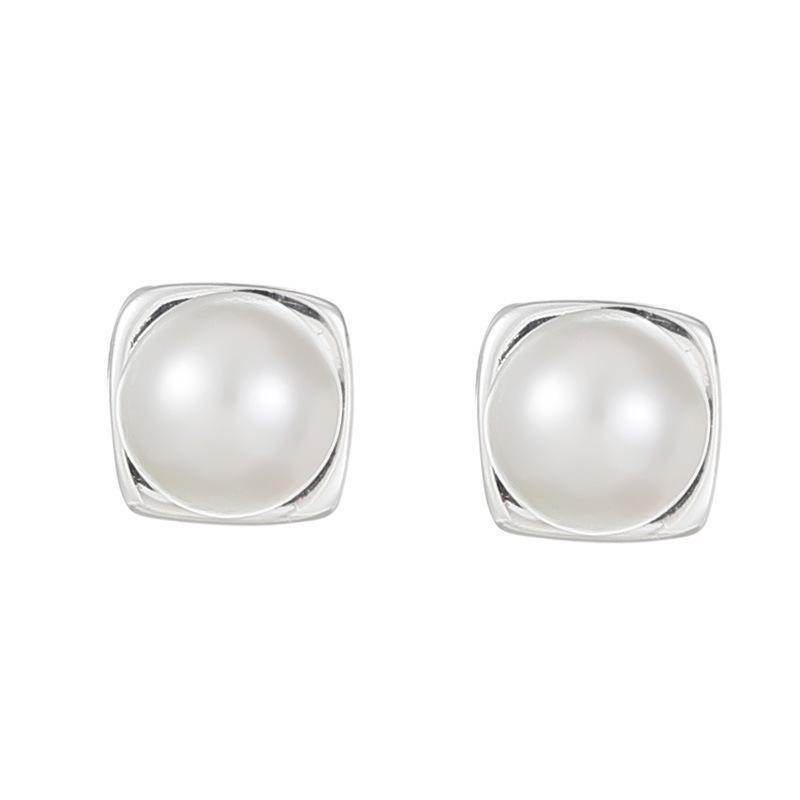 Серьги Banyan Tree S925 из корейского серебра с квадратным жемчугом — простые, маленькие, высококачественные украшения для женщин