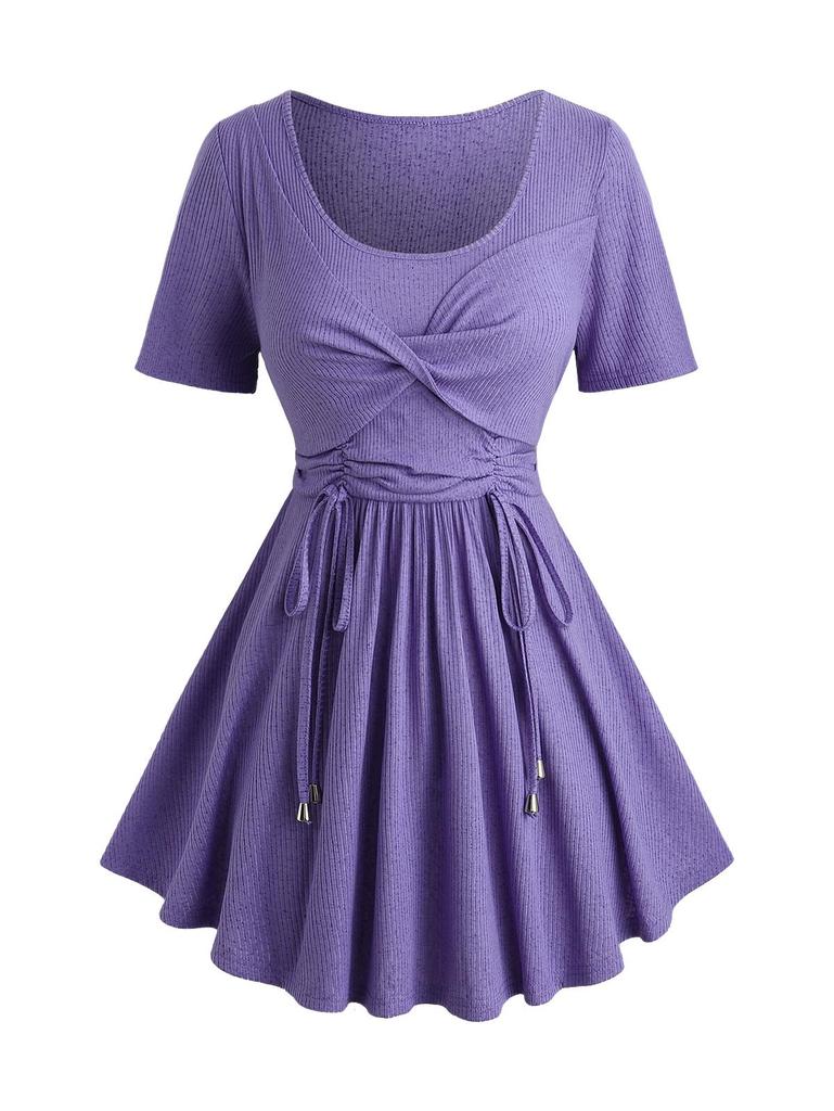 Rosegal Большой размер Топ с текстурированным рубчиком, с перекрученной панелью и присборенной талией