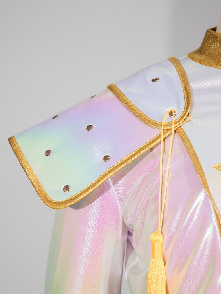 Детский Костюм Охотницы Косплей Хэллоуин Певица Демон Переливающийся Блестящий Кроп-Топ Отделка Пайетками Верхняя Одежда Поясная Цепочка Шорты